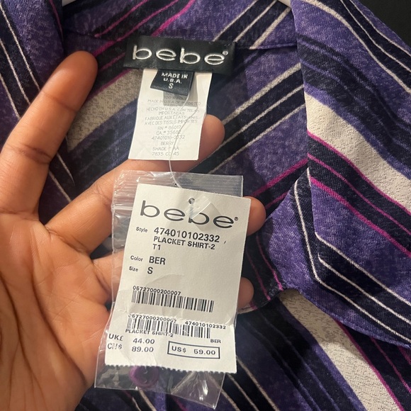 Bebe Purple Striped Women's Top y2k office siren long sleeve button down small - Picture 2 of 3